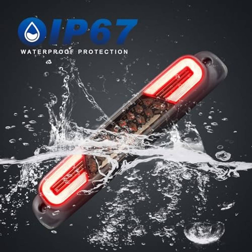 IP67 waterproof LED third brake light with red LED glow and dark housing.