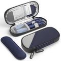 Gelozid insulin cooler travel case, dark blue and gray, zippered compact oval bag