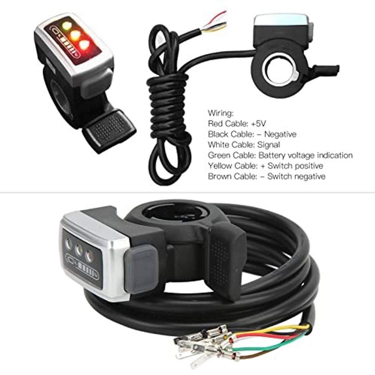 Thumb throttle with ON/OFF switch and wiring harness, silver sensor module with indicator lights