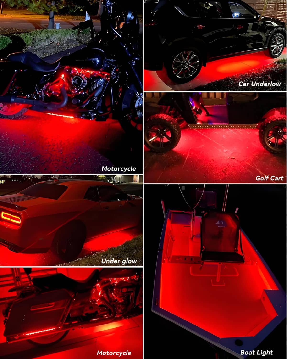 Red LED strip lights for vehicle underglow, flexible waterproof tape