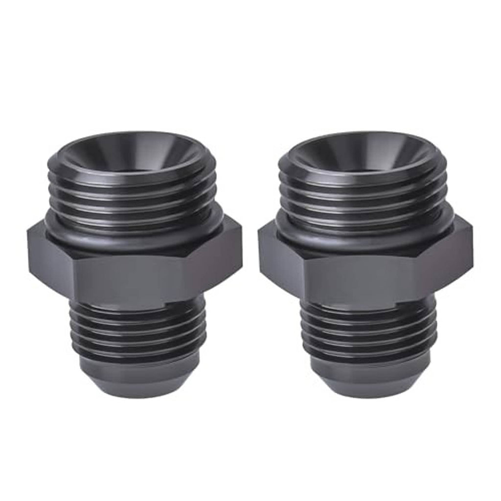 Black AN adapter fitting with ORB O-ring seal, male flare-to-ORB, 2 pcs