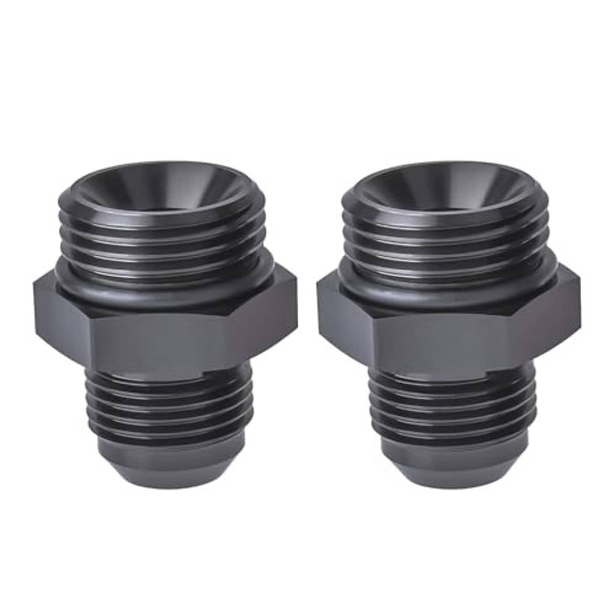 Black AN adapter fitting with ORB O-ring seal, male flare-to-ORB, 2 pcs