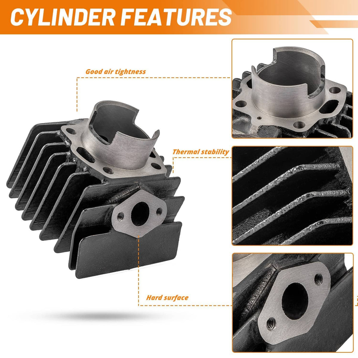 Cylinder assembly with finned cylinder and dark cylinder head plate for performance rebuild