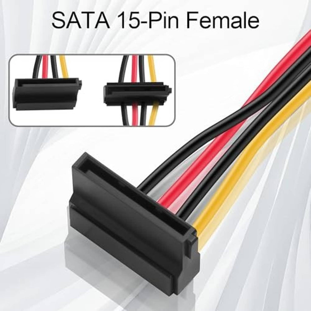 Dual SATA 15-pin female power connectors on black cable end