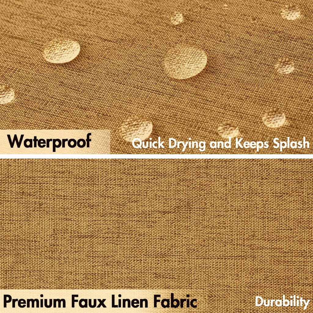 Gold linen-look shower curtain fabric texture with waterproof and quick-dry styling