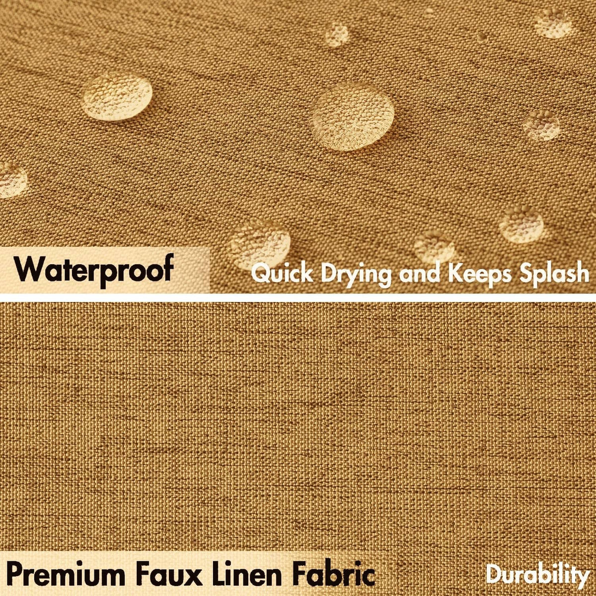 Gold linen-look shower curtain fabric texture with waterproof and quick-dry styling