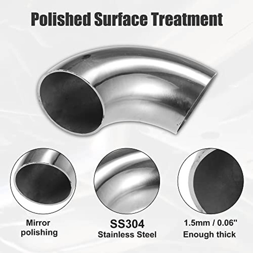 Polished stainless steel 90-degree elbow pipe with mirror finish and 1.5mm thickness