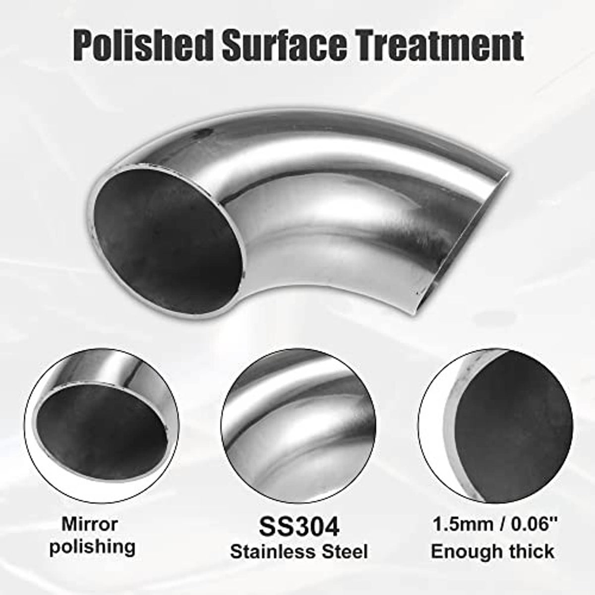 Polished stainless steel 90-degree elbow pipe with mirror finish and 1.5mm thickness