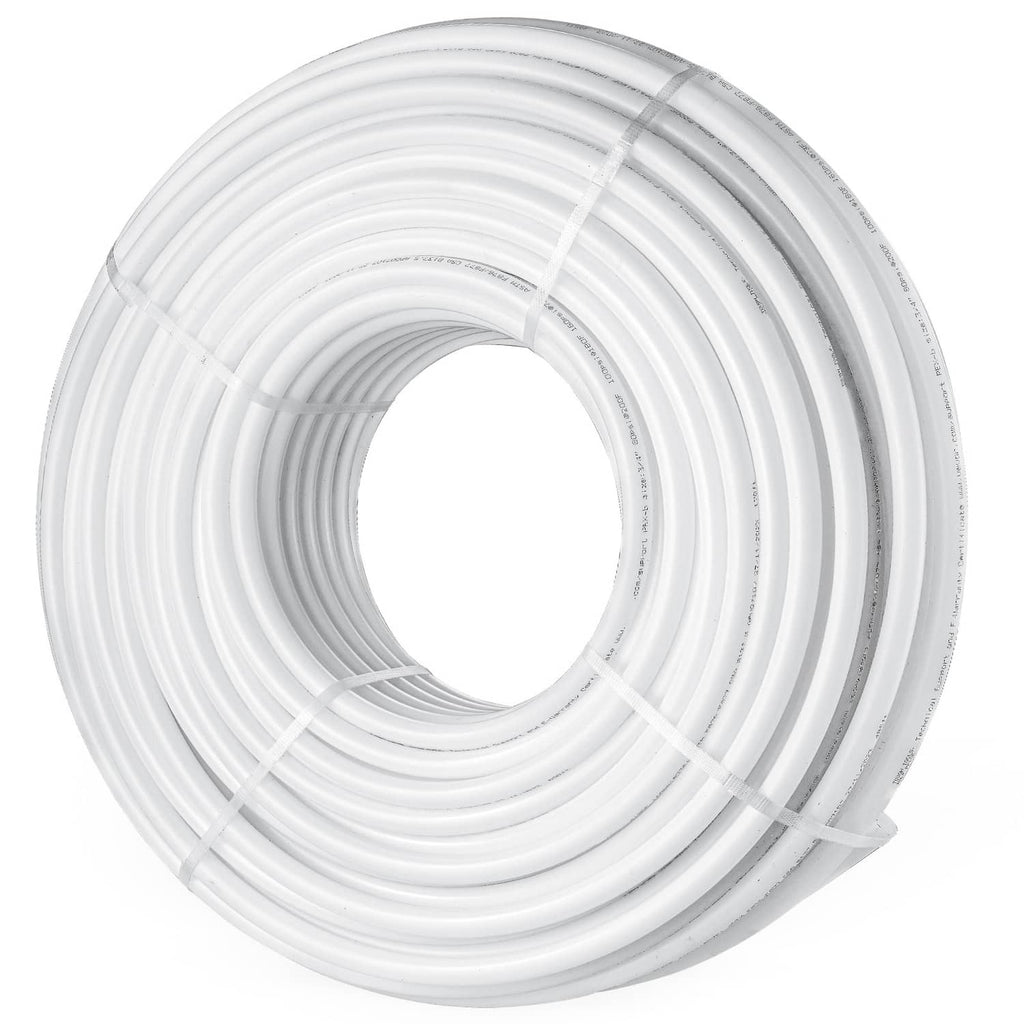White PEX-B pipe tubing coil, closely wound, 500 ft length