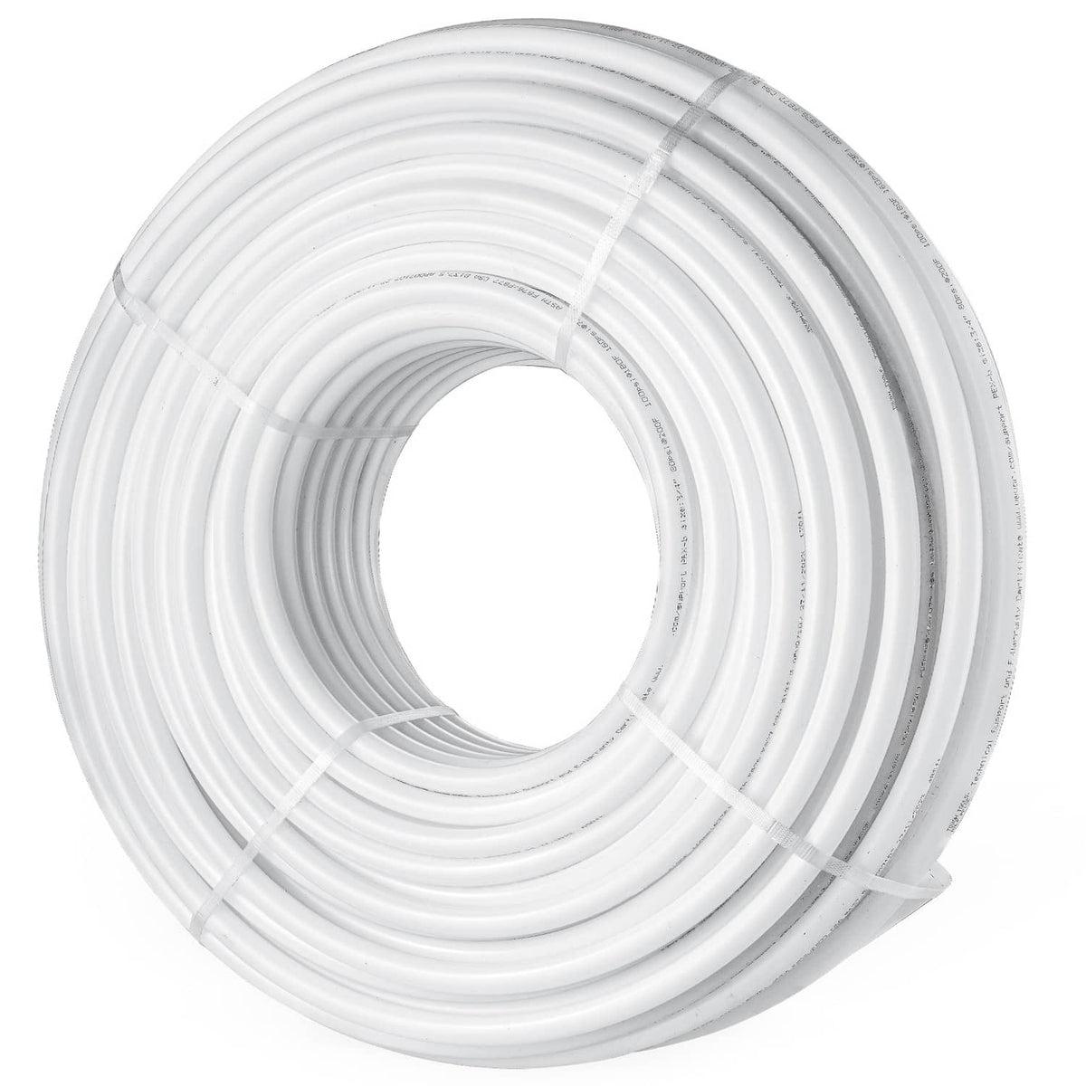 White PEX-B pipe tubing coil, closely wound, 500 ft length