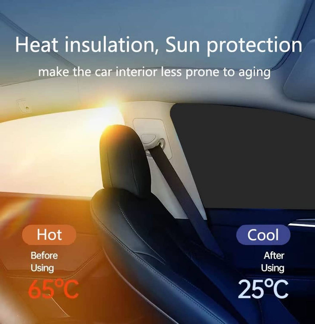 Black car window sun shade covering to help reduce heat and glare