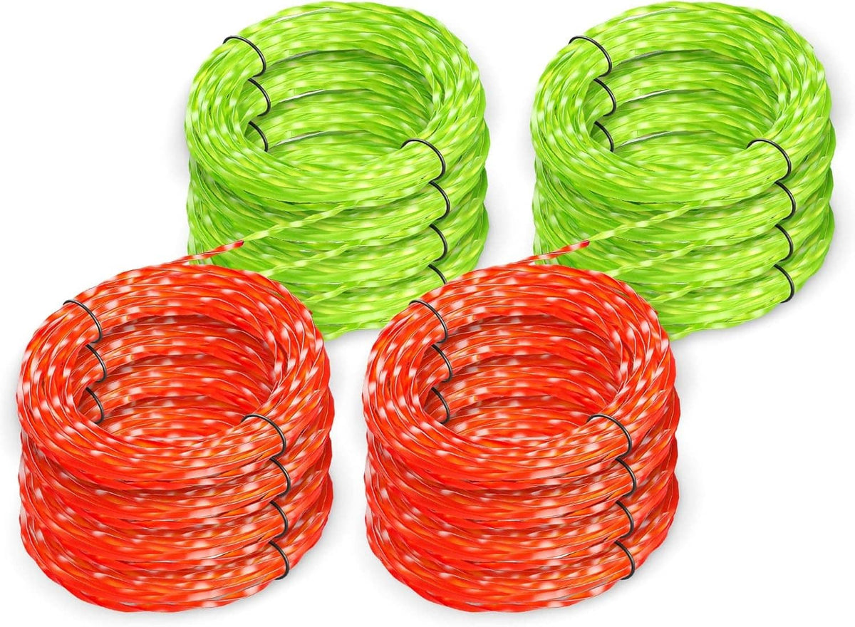 Twisted replacement trimmer lines: green and red coiled line spools, 8-pack set