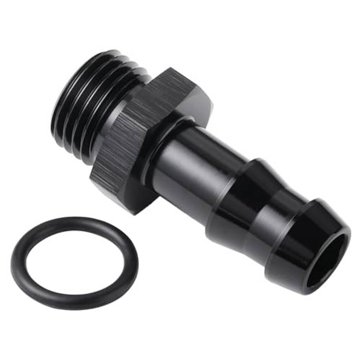 Black 6AN ORB to 3/8 straight adapter with rubber sealing O-ring included