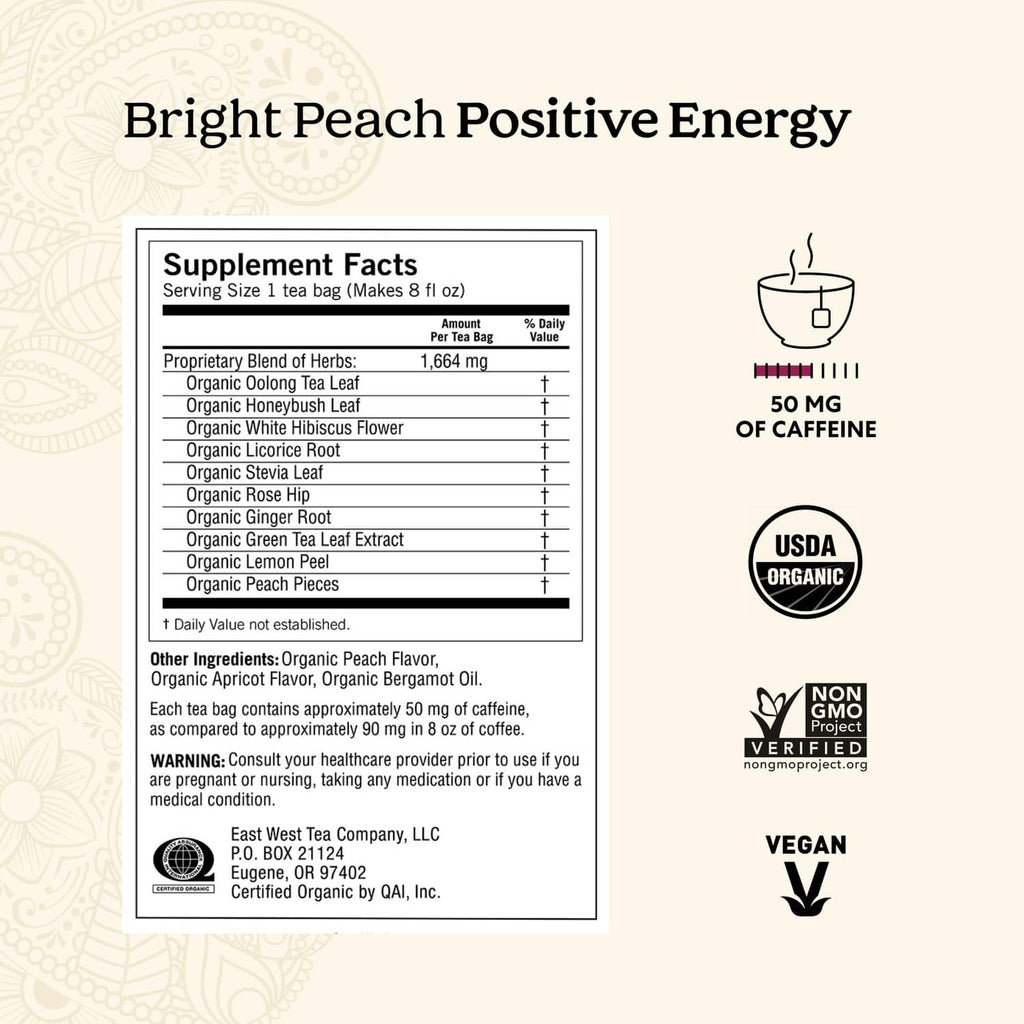 Vanilla Spice Perfect Energy supplement facts panel with caffeine info and USDA organic