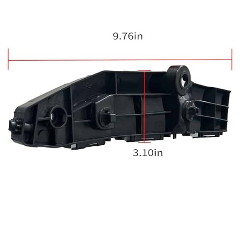 Black plastic bumper bracket with circular fastener openings and molded mounting slots