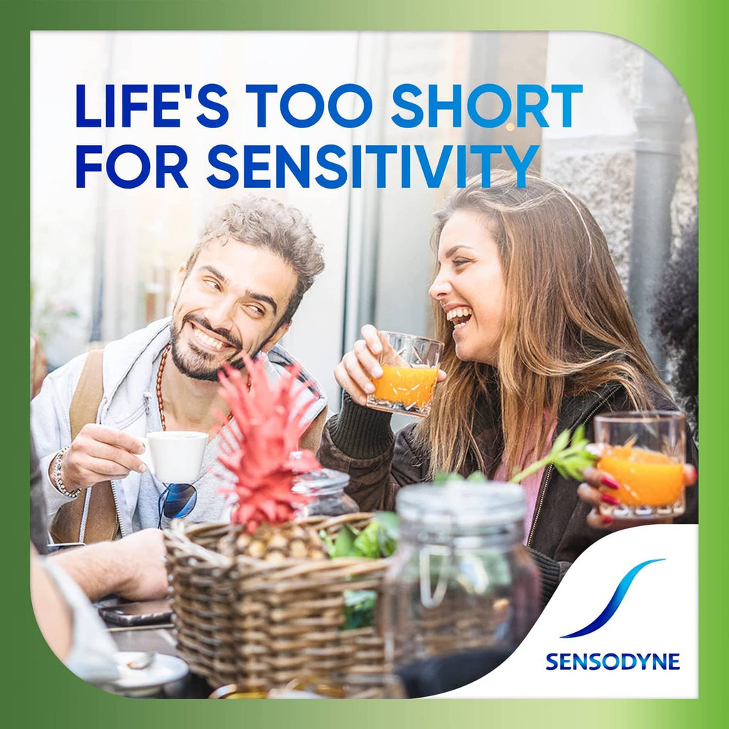 Sensodyne Fresh Mint sensitive toothpaste logo on lifestyle promotional panel