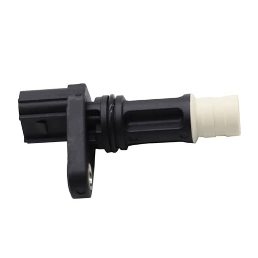 Crankshaft position sensor, side view of black bracket and white connector with wiring plug