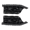 Left and right front bumper bracket retainer mounts, black plastic with metal clips