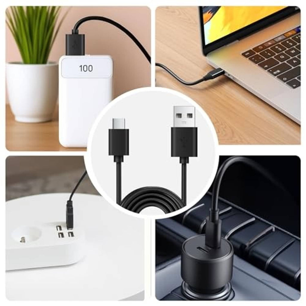 Black smart ring charging dock connected to USB power cable and adapter