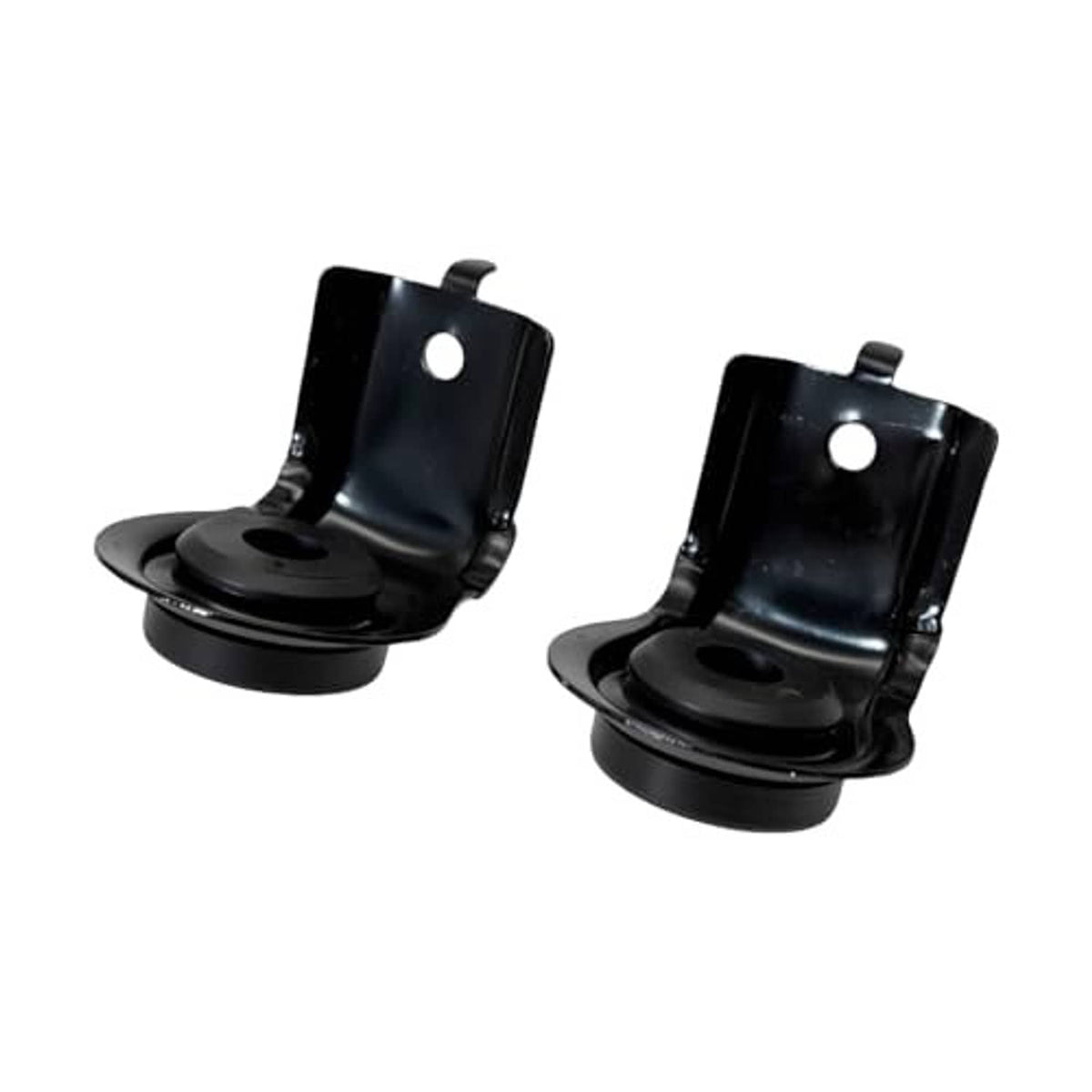 Black upper radiator bracket set with rubber isolators, 2 pcs, top perspective