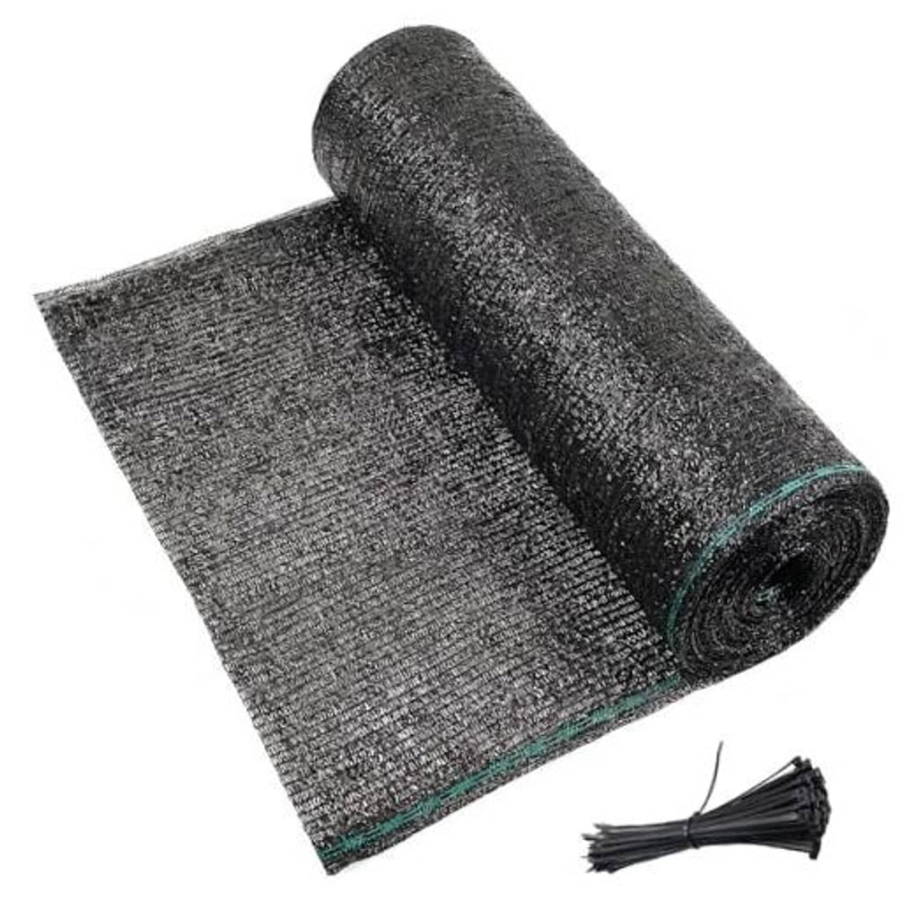Dark gray shade cloth net roll with green-edged border, neatly rolled