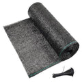 Dark gray shade cloth net roll with green-edged border, neatly rolled