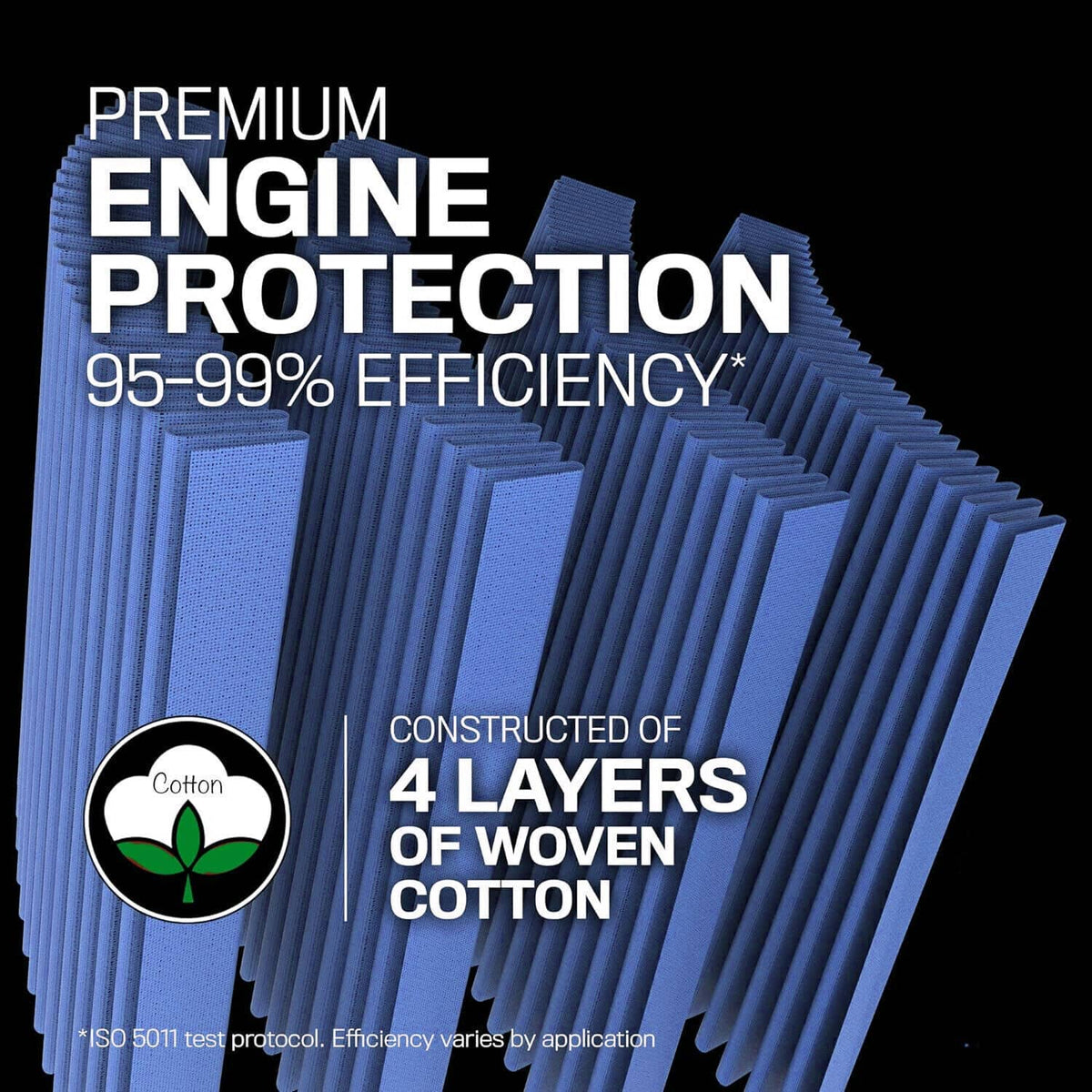 Blue pleated cone air filter with layered woven-cotton media