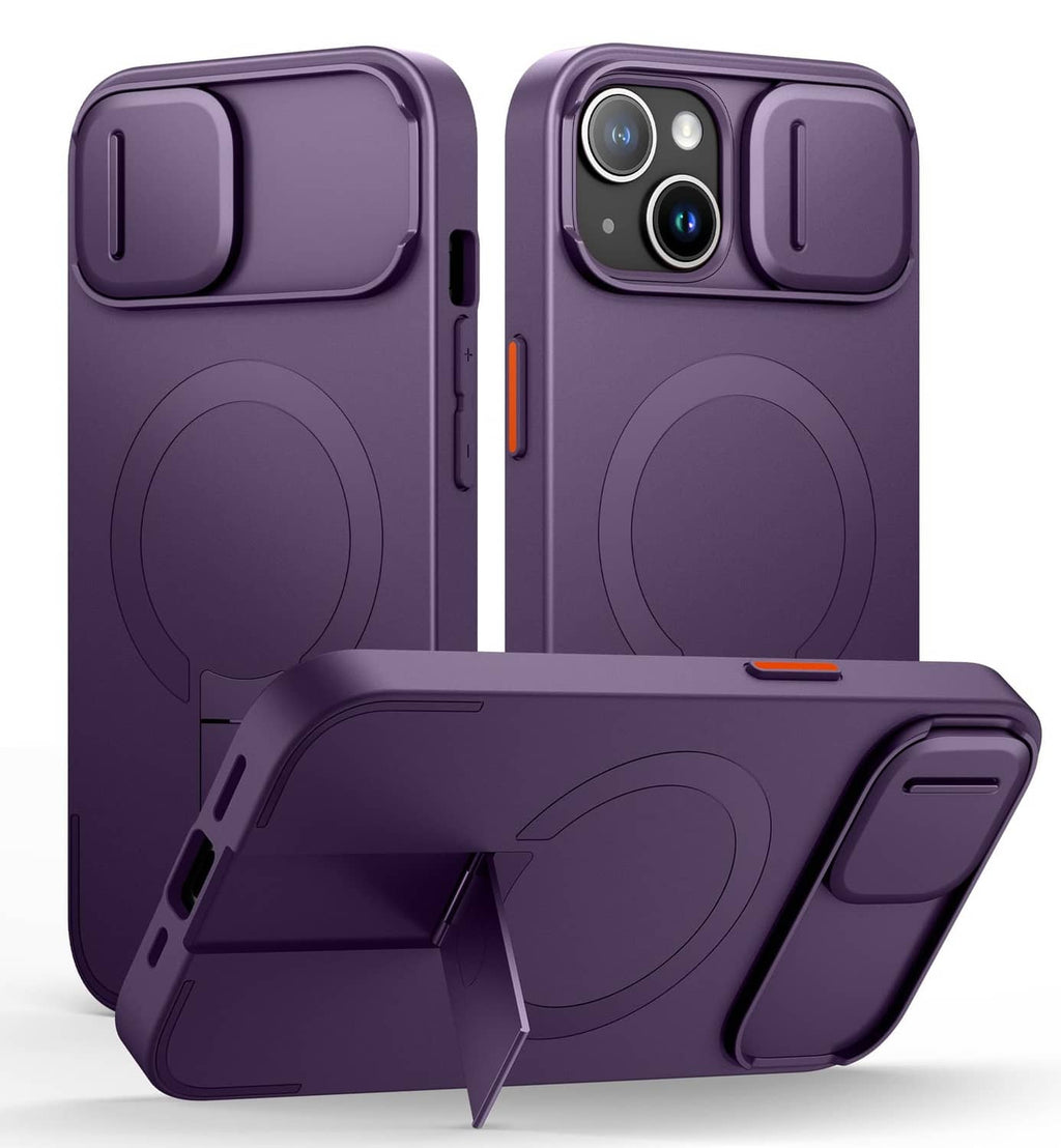 SURITCH dark purple iPhone 13/14 case with magnetic kickstand