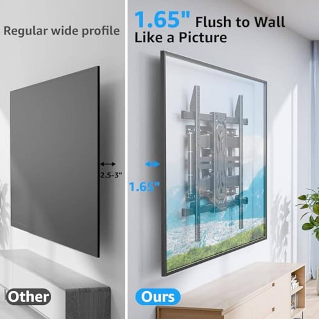 Low-profile TV wall mount bracket for flush-to-wall installation