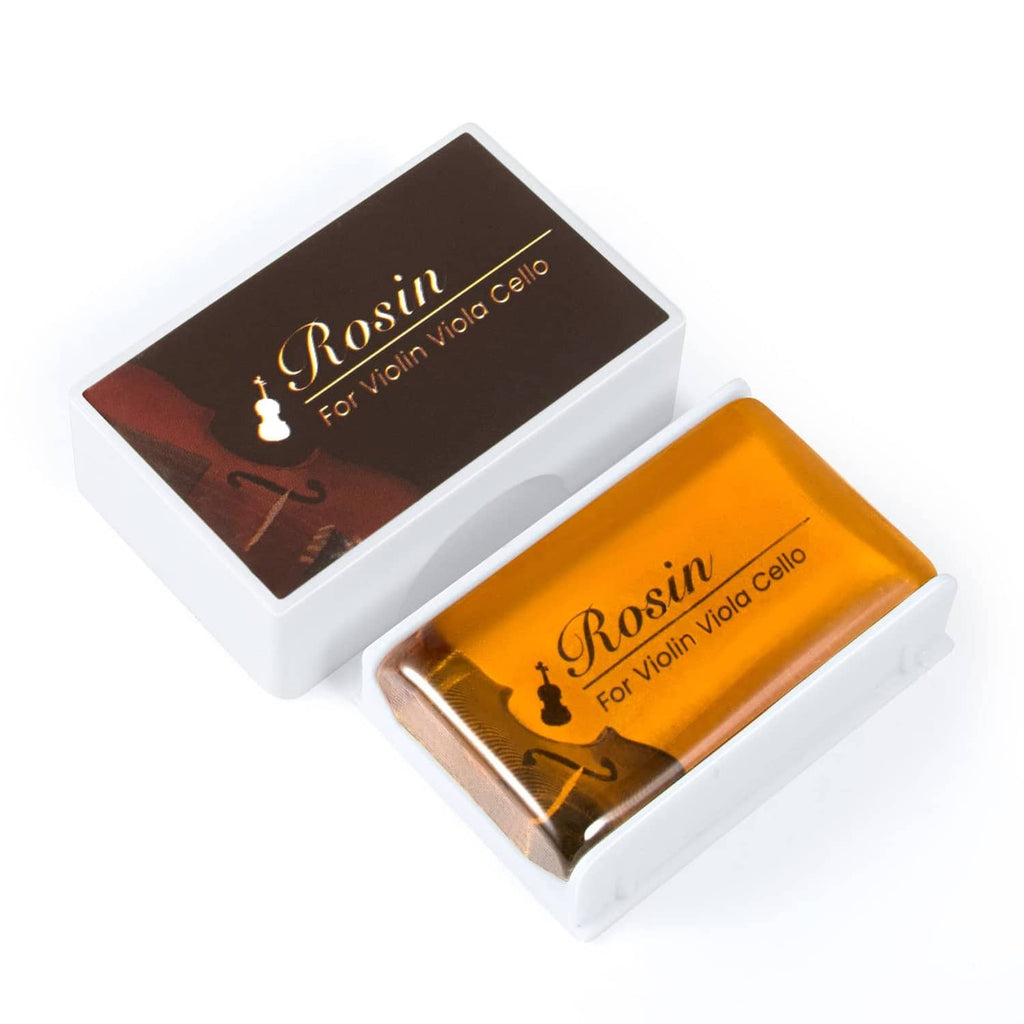 Orange-gold rosin blocks in white holders, for violin viola cello (two-pack view)