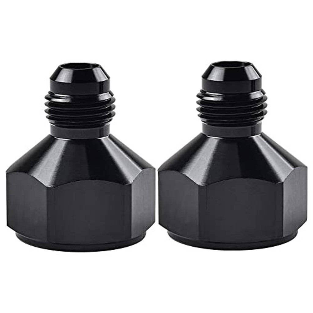 Black AN flare reducer adapter, two-piece, 10AN to 8AN, hex body and threads