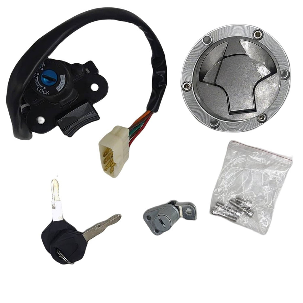 Ignition switch assembly with black housing, gas cap lid, and included mounting screws