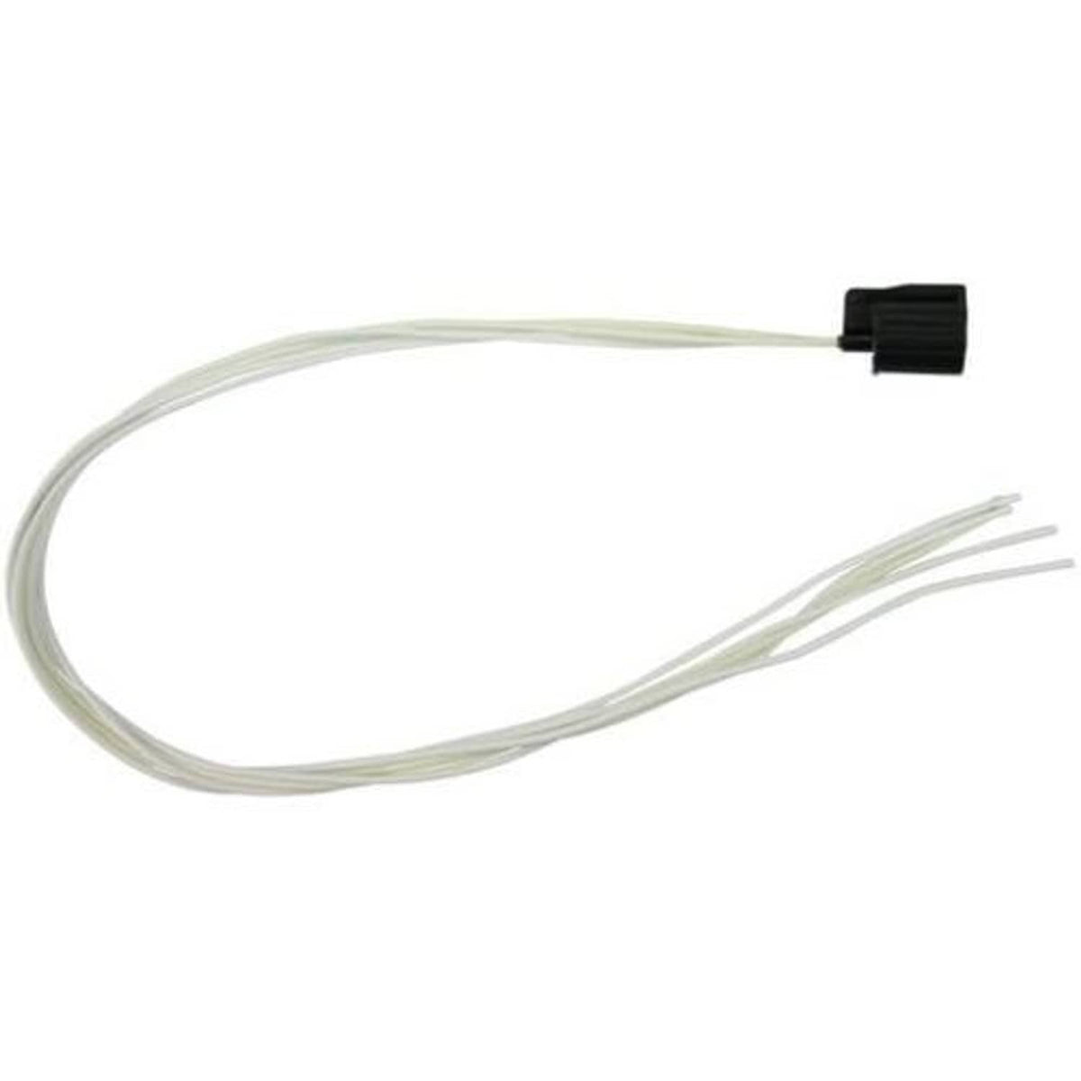 Wiring pigtail harness with long light-colored wire leads and black connector end