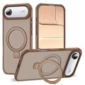 Desert brown phone case with circular ring kickstand and cutouts for camera and buttons