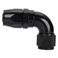 Black 90-degree swivel hose end fitting, 10AN, with smooth swivel nut and female end