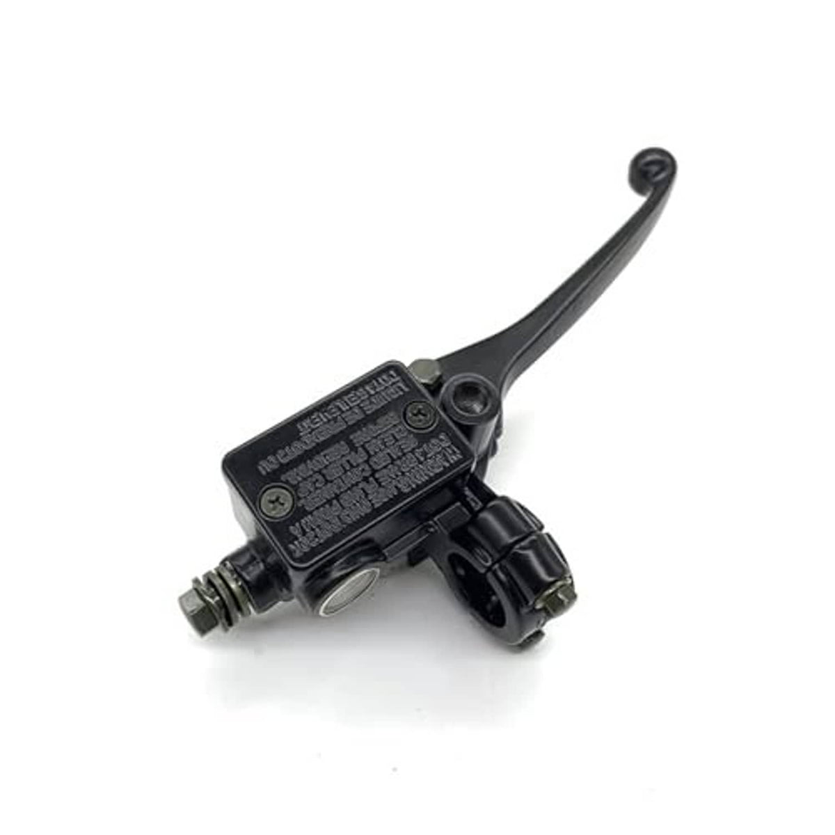 Right-hand motorcycle brake master cylinder with black lever, reservoir, and handle clamp