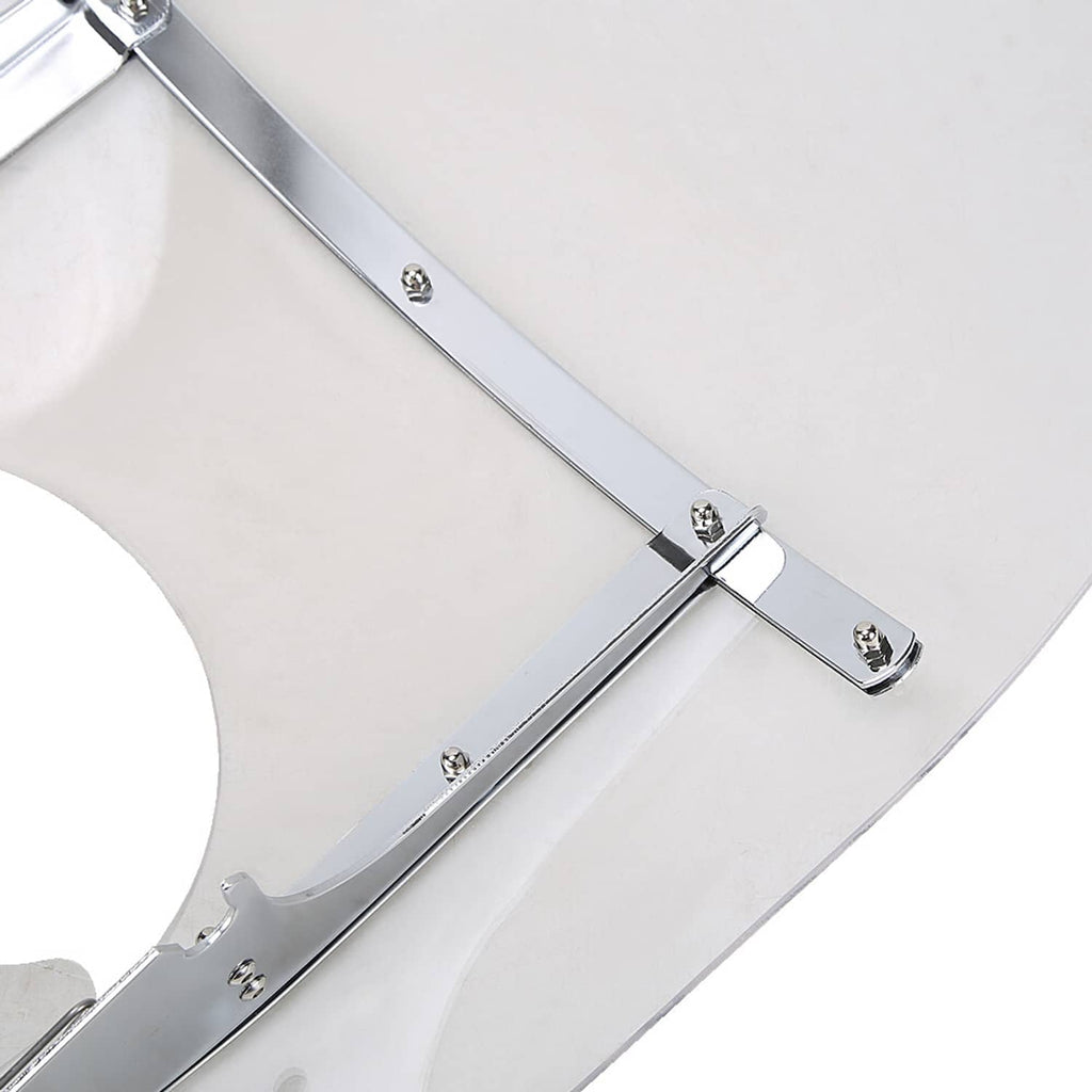 Close-up of clear windshield mounting rails with screws and chrome quick-release tabs