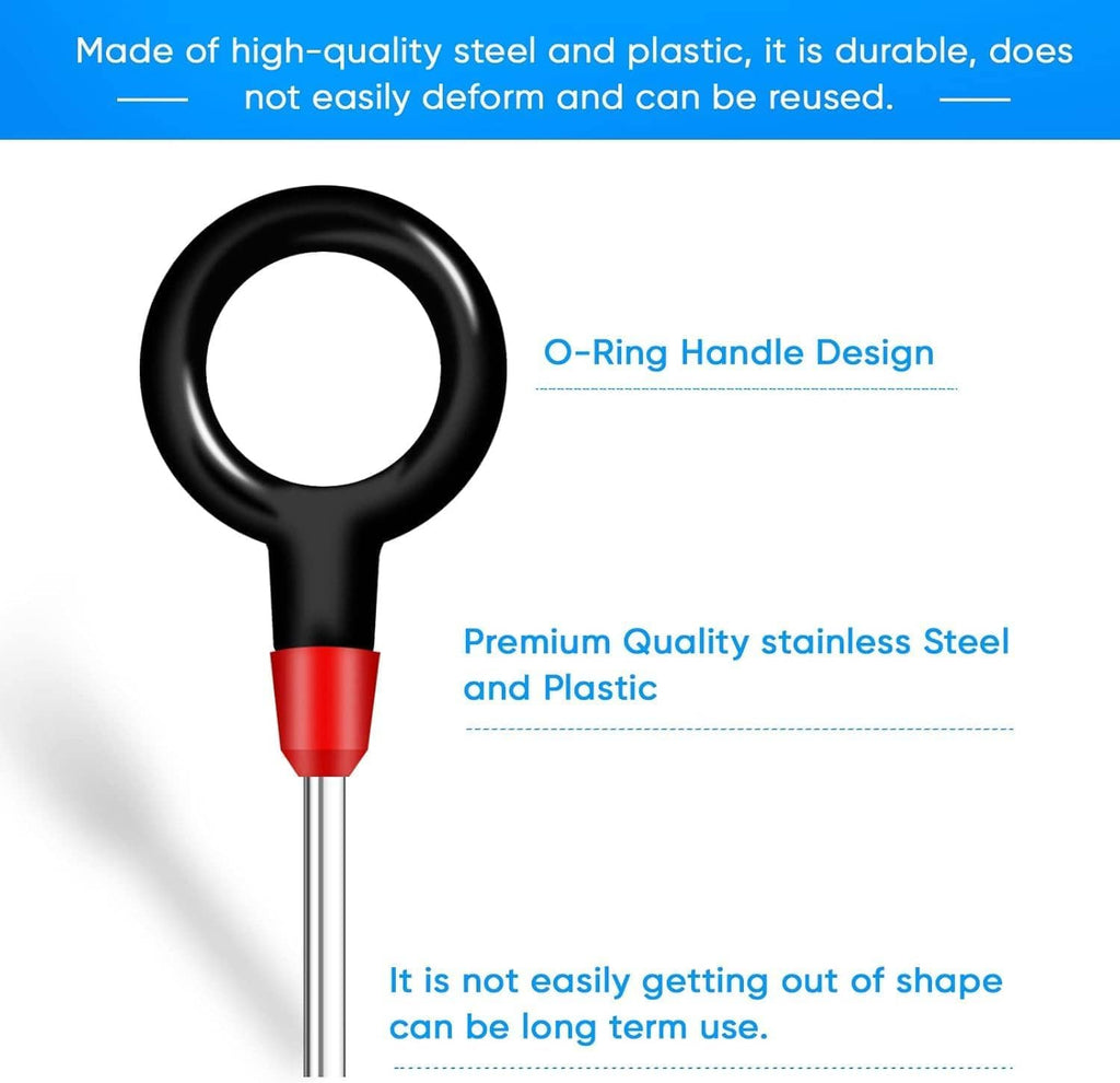 O-ring handle terminal pin removal tool with stainless steel shaft and plastic stem