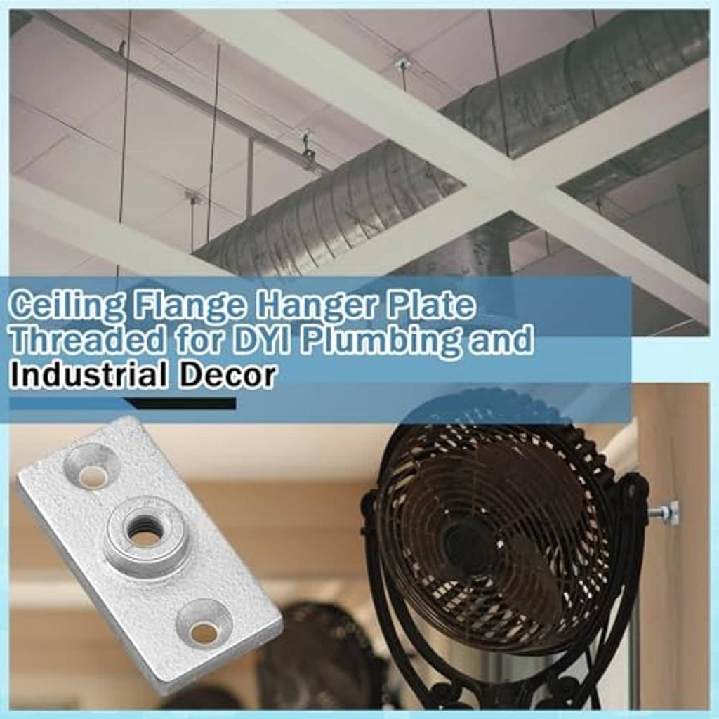 Ceiling flange hanger plate, galvanized steel with threaded hole and two side mounting holes