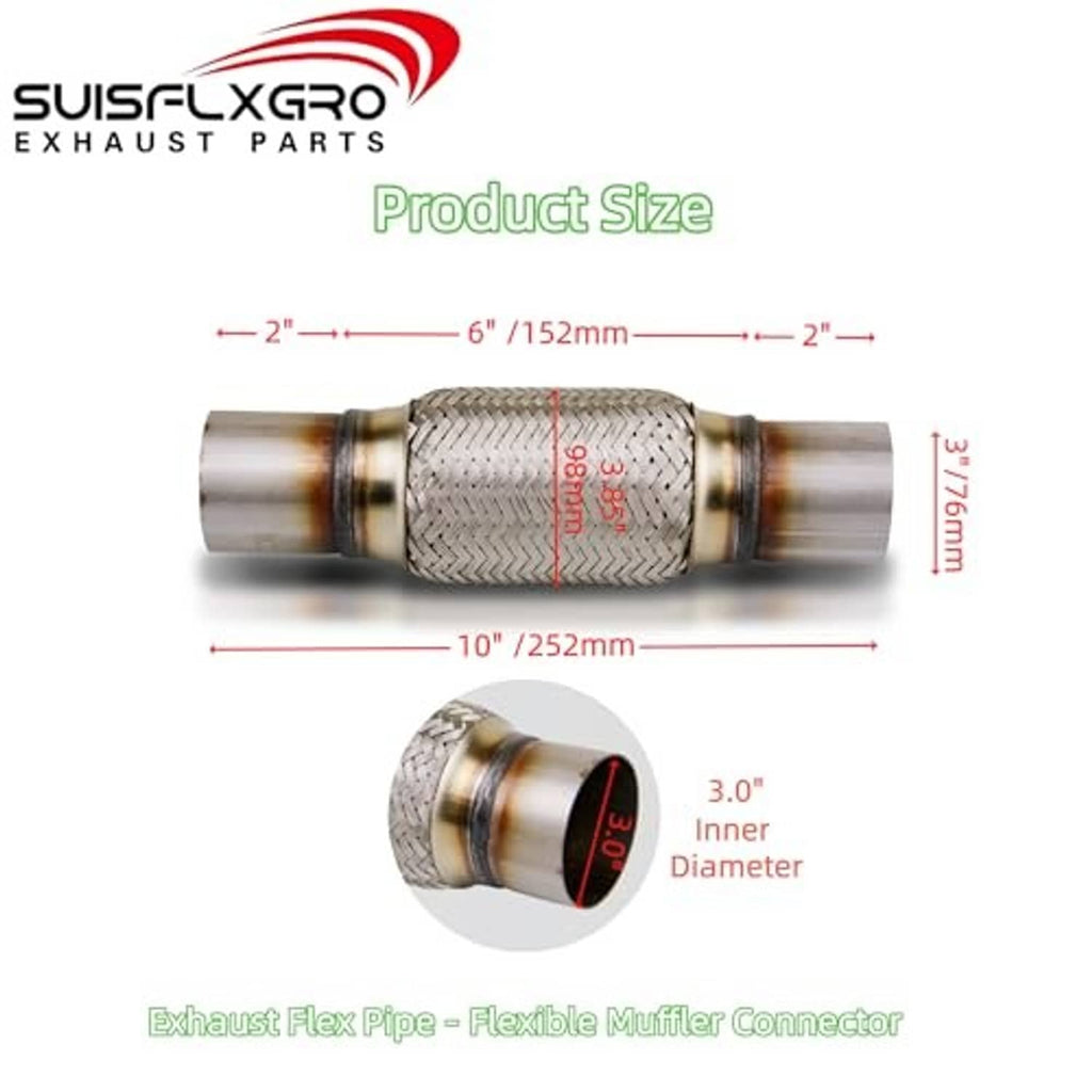 Stainless exhaust flex pipe connector with braided mesh and two flanged ends