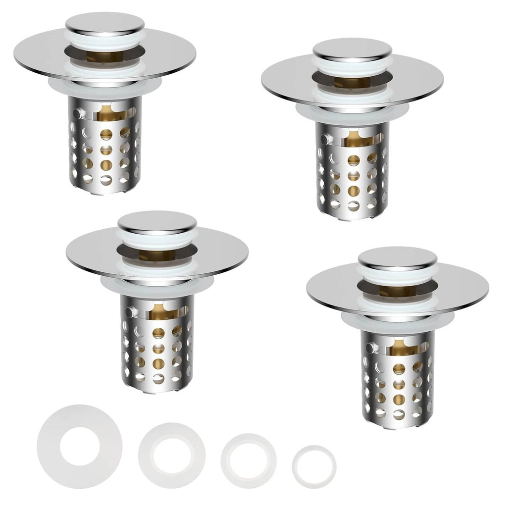 Chrome sink drain hair catcher set with perforated baskets and removable rings (4 pcs)