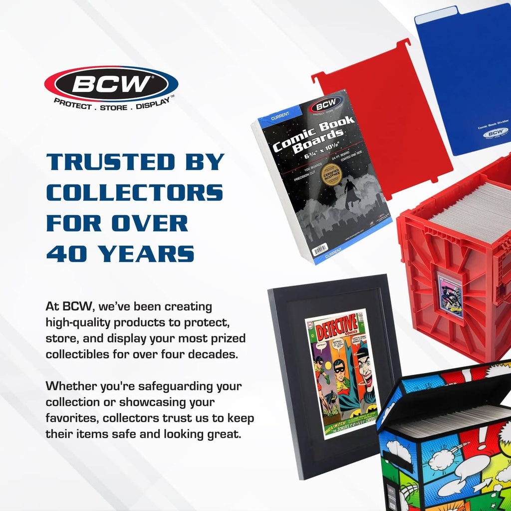 BCW comic boards and bags set with retail packs and display holders