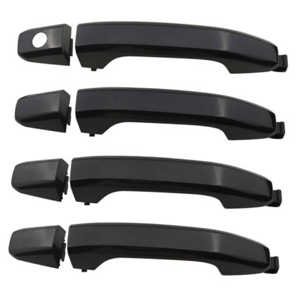 Smooth black exterior door handle set with gaskets, four pieces