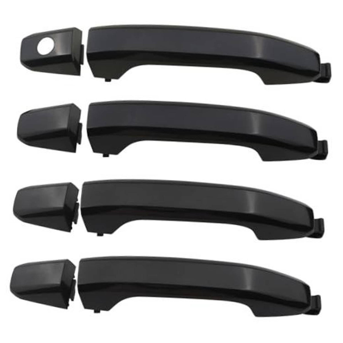Smooth black exterior door handle set with gaskets, four pieces
