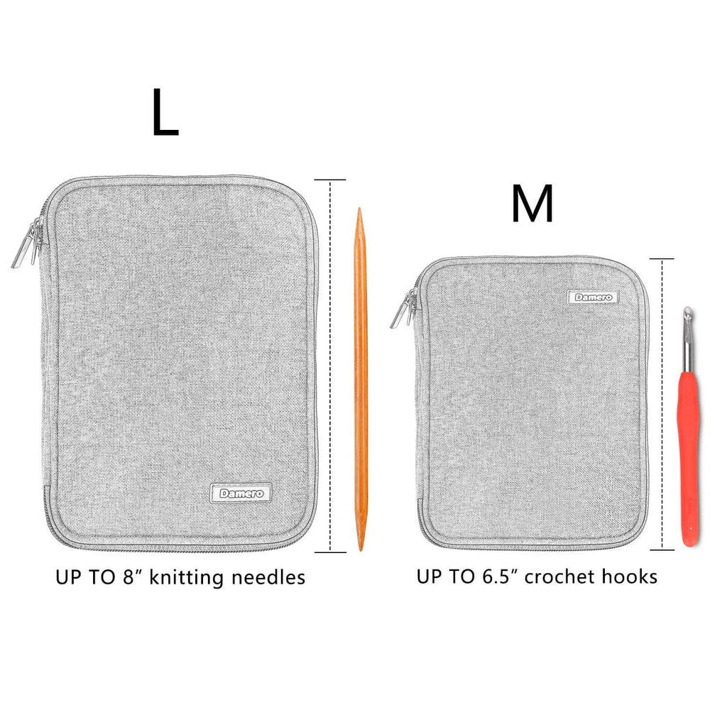 Damero crochet hook case sizes: L for up to 8 knitting needles, M for 6.5" crochet hooks