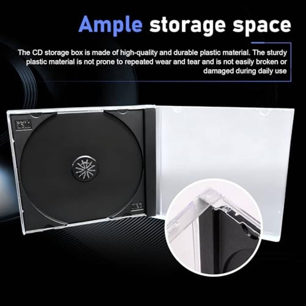 Clear CD jewel case opened to show dark disc and side hinge detail