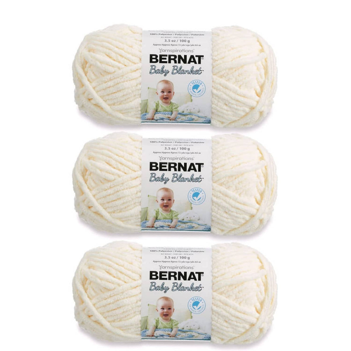 Cream super bulky chenille-style baby blanket yarn, 3-pack skeins