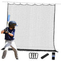 Heavy-duty baseball backstop net with white mesh grid and black perimeter edging