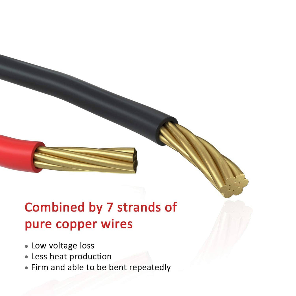 Pre-wired copper-core LED wire with black jacket, showing twisted strand conductors