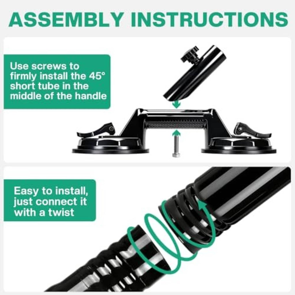 45-degree adjustable handle parts with twist-connect hardware for the suction mount